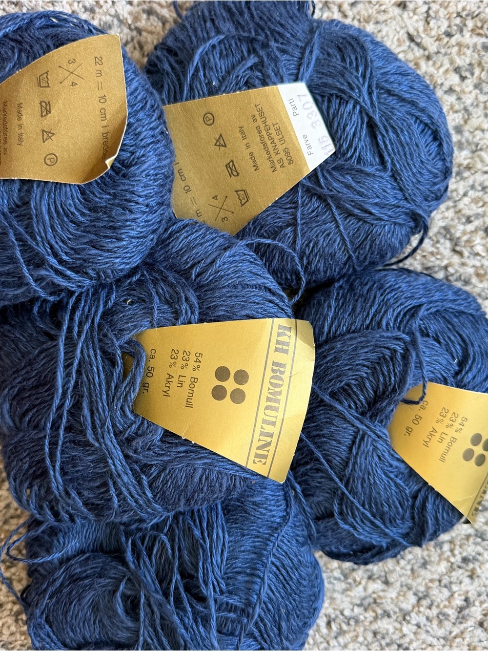 KH BOMULINE Blue Cotton Linen Acrylic DK Yarn Ball Lot of 5 Italy